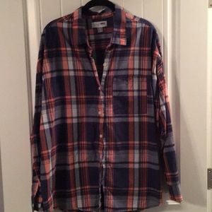 Old Navy button down blue / pink plaid shirt